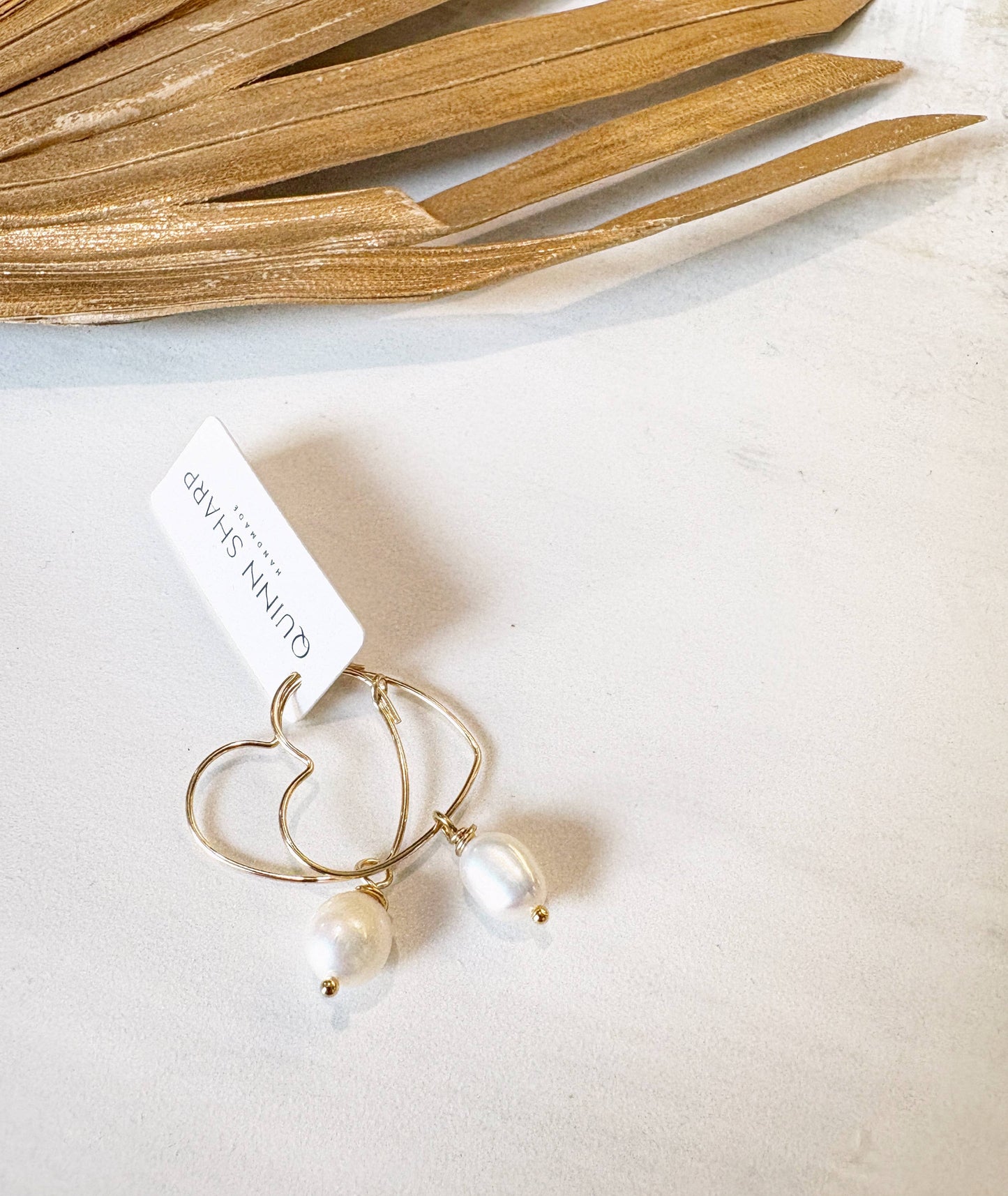 Gold Filled Heart Hoops Freshwater Pearl Drop | Valentine