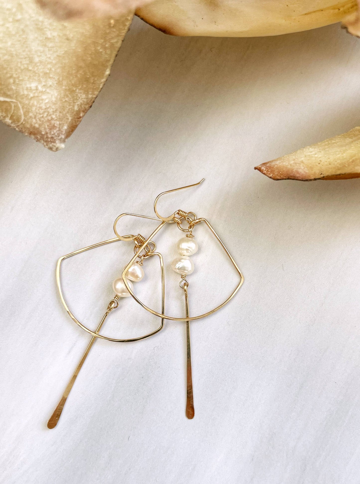 Double Pearl Nugget Fan Hoops | 14kt Gold Filled, Sterling