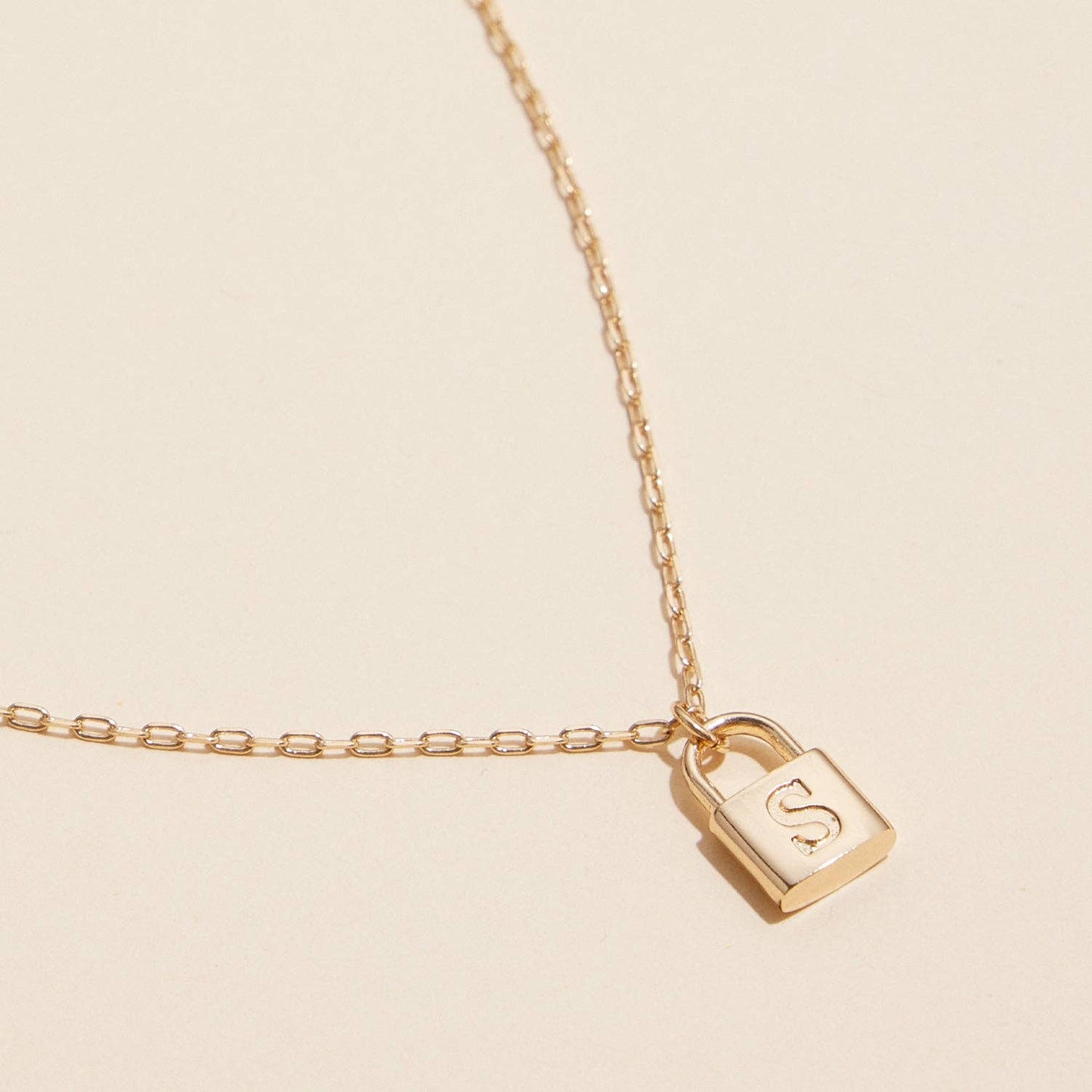 Golden Initial Lock Pendant Necklaces