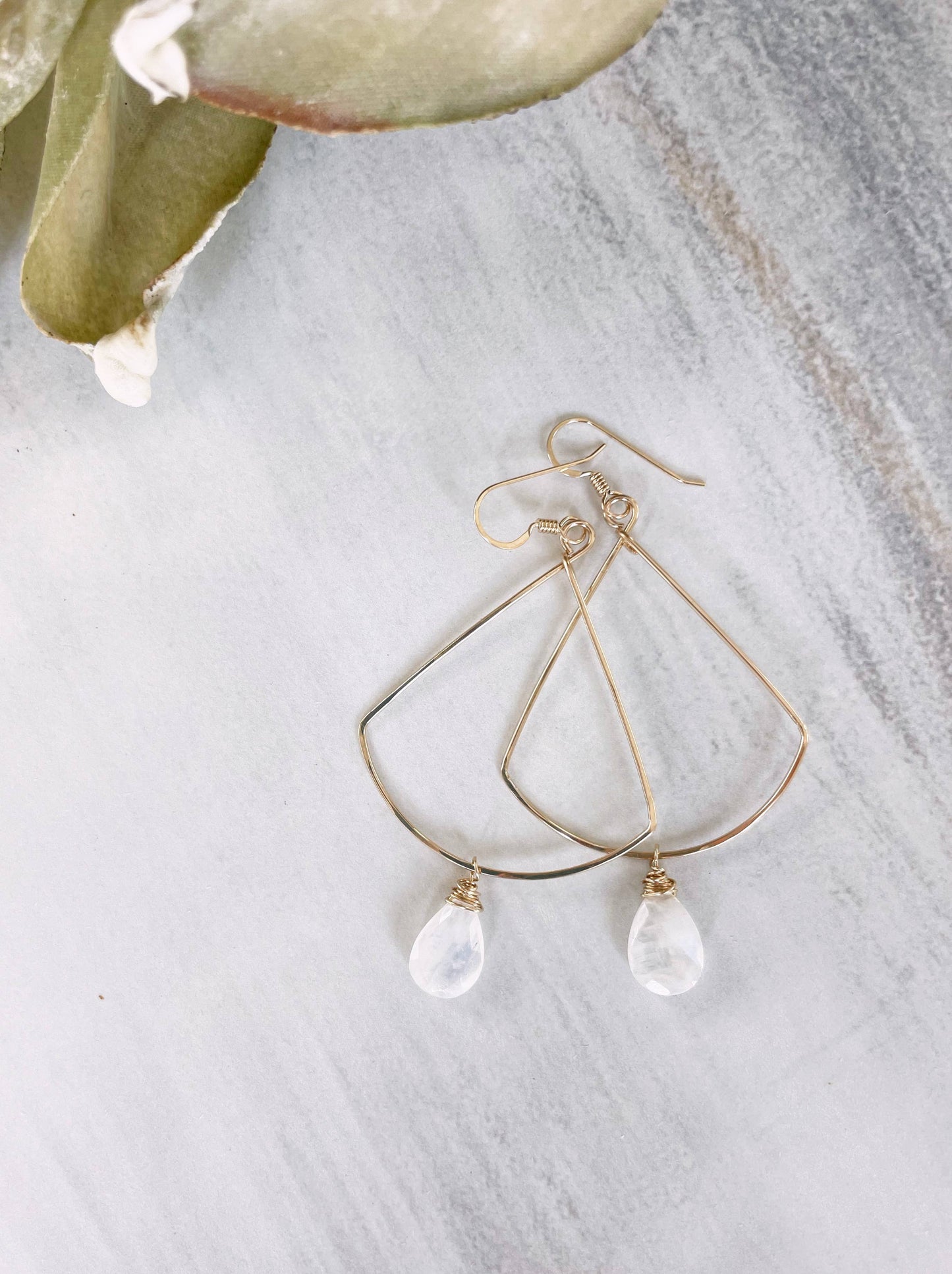 Triangle Hoops Moonstone Drop | 14kt Gold Filled, Sterling