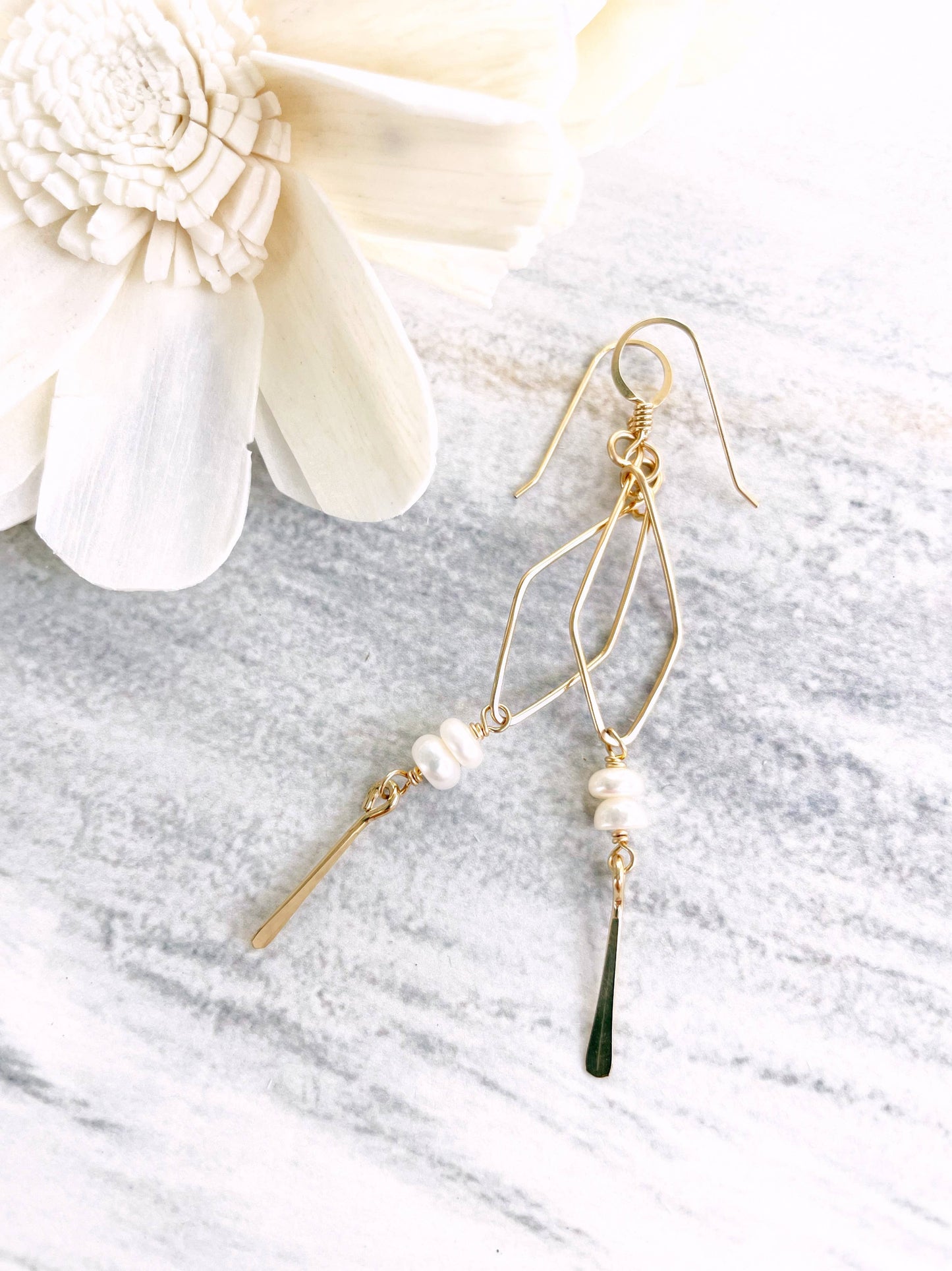 Small Diamond Hoop Pearl Fringe | 14kt Gold Filled