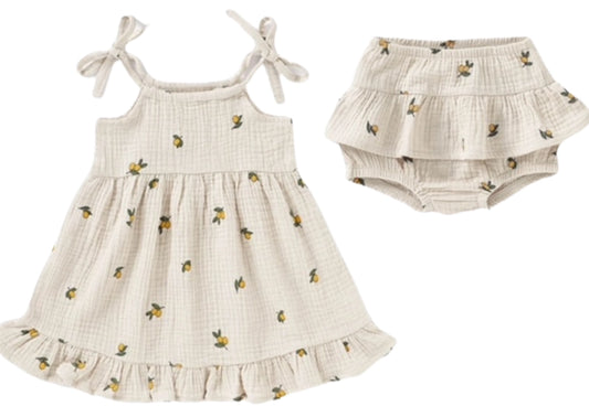 Summer Lemon Dress & Bloomer Set