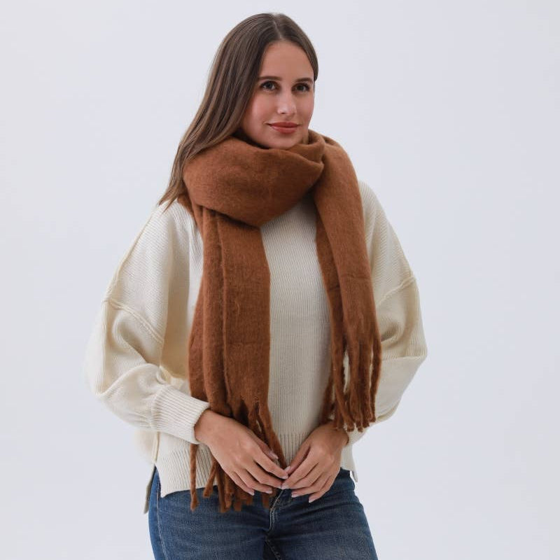 Cozy Knit Soild Scarf w/ Tassels