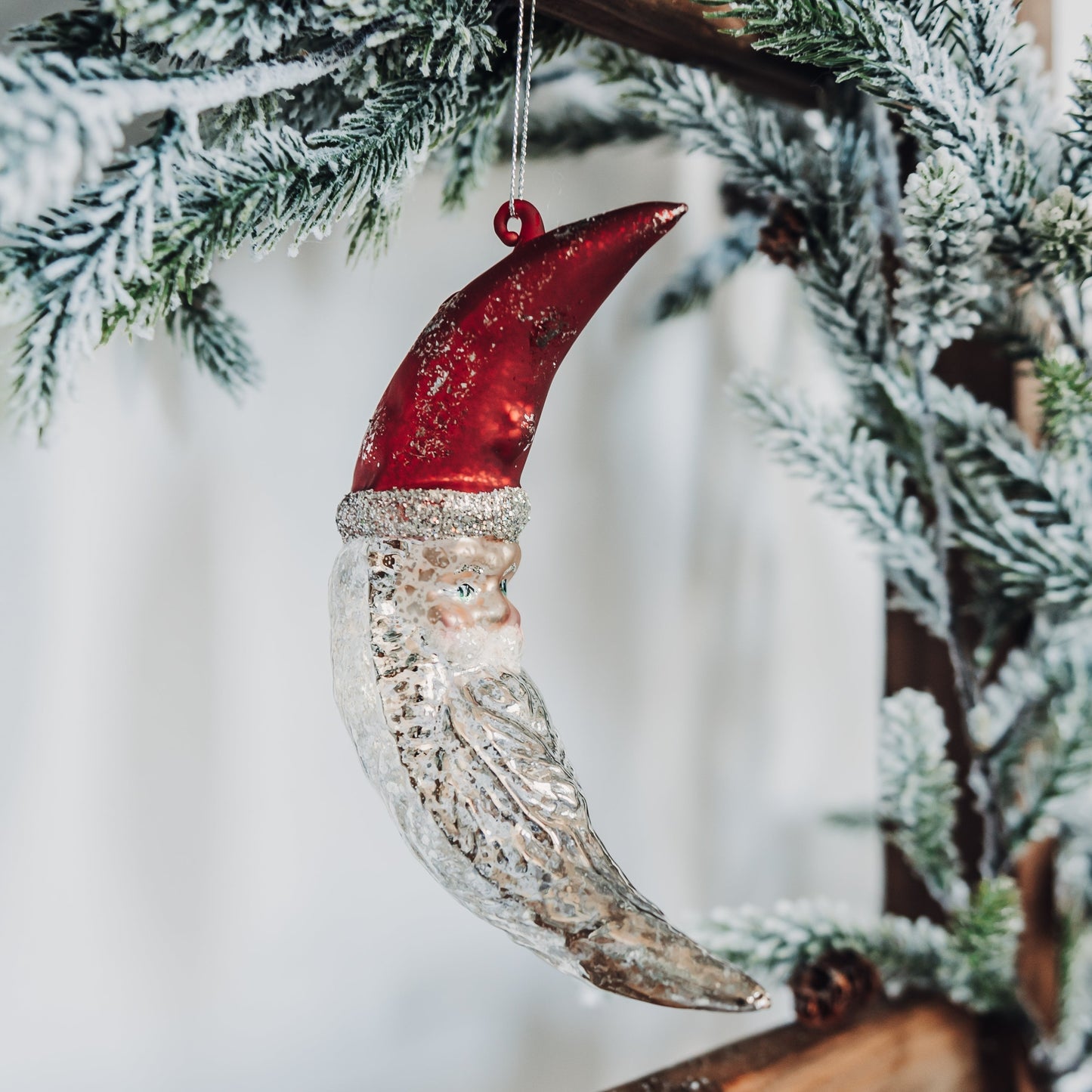Mercury Glass Santa Moon Ornament