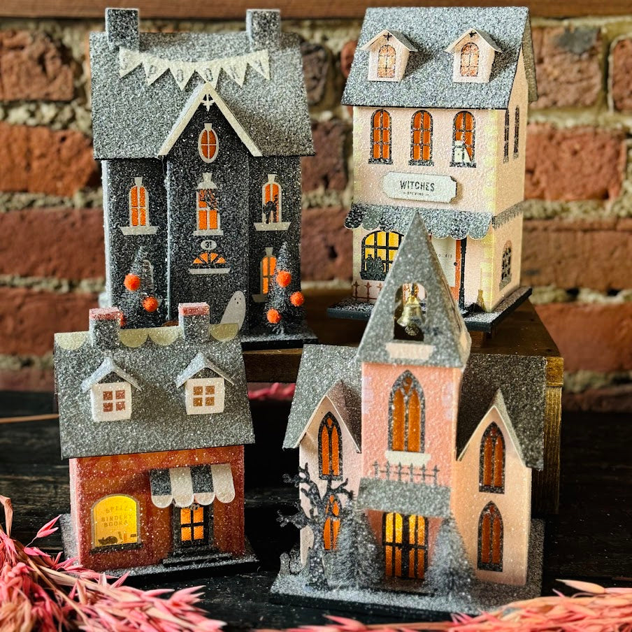 Spooky Lighted Village Paper Houses
