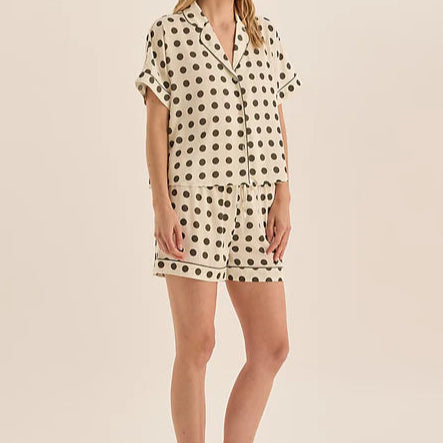 Jillian Spotted Silky Satin Short Set