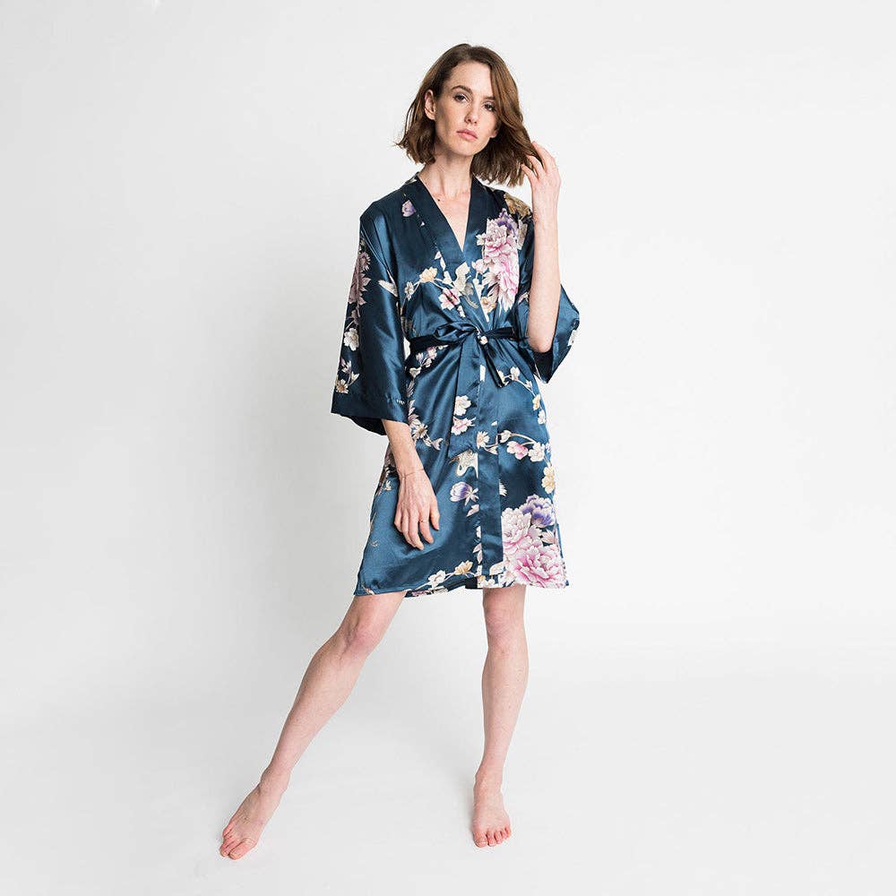 Chrysanthemum & Crane Short Kimono Robe
