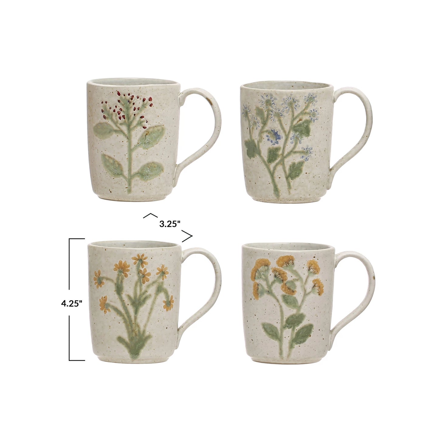 Hand-Painted Botanical Stoneware Mugs