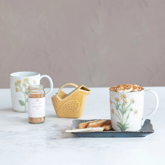 Hand-Painted Botanical Stoneware Mugs