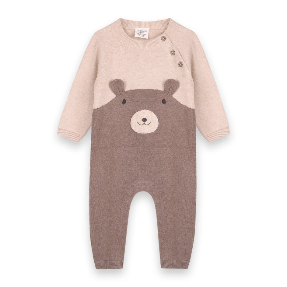 Cuddly Bear Embroidered Sweater Knit Jumpsuit