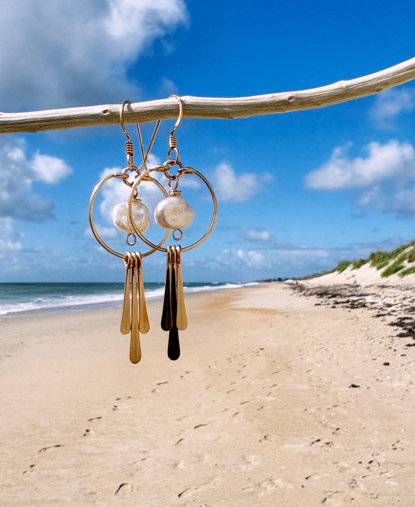 Small Hoop Freshwater Pearl Triple Fringe | 14kt Gold Filled