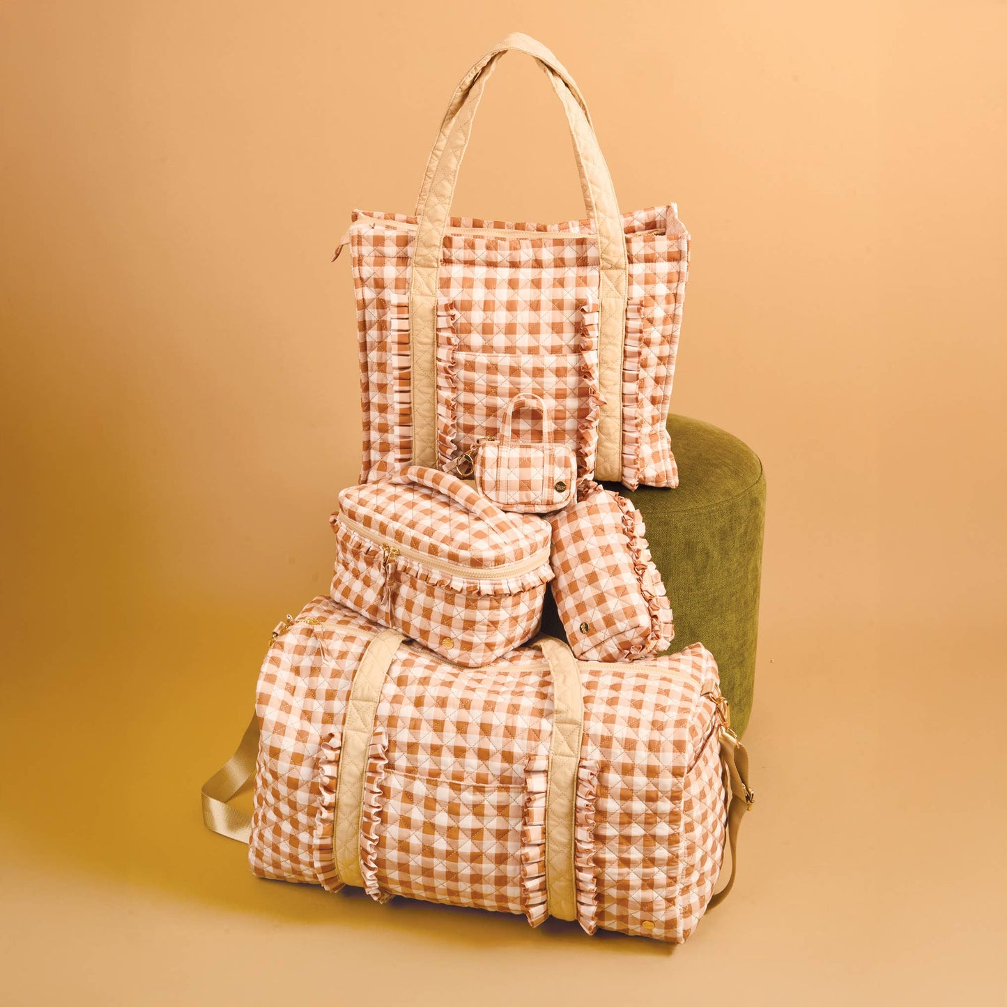 Maple Gingham Quilted Cosmetic Bag