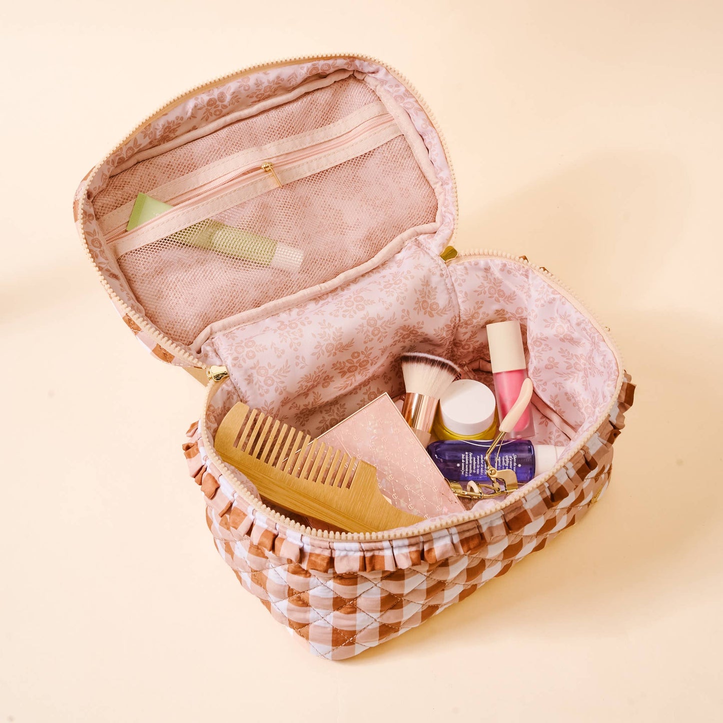 Maple Gingham Quilted Cosmetic Bag