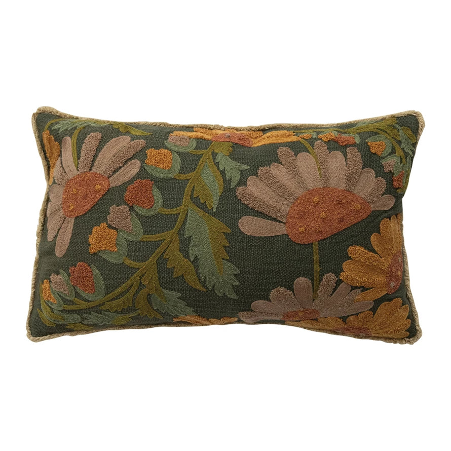 Cotton Slub Embroidered Pillow