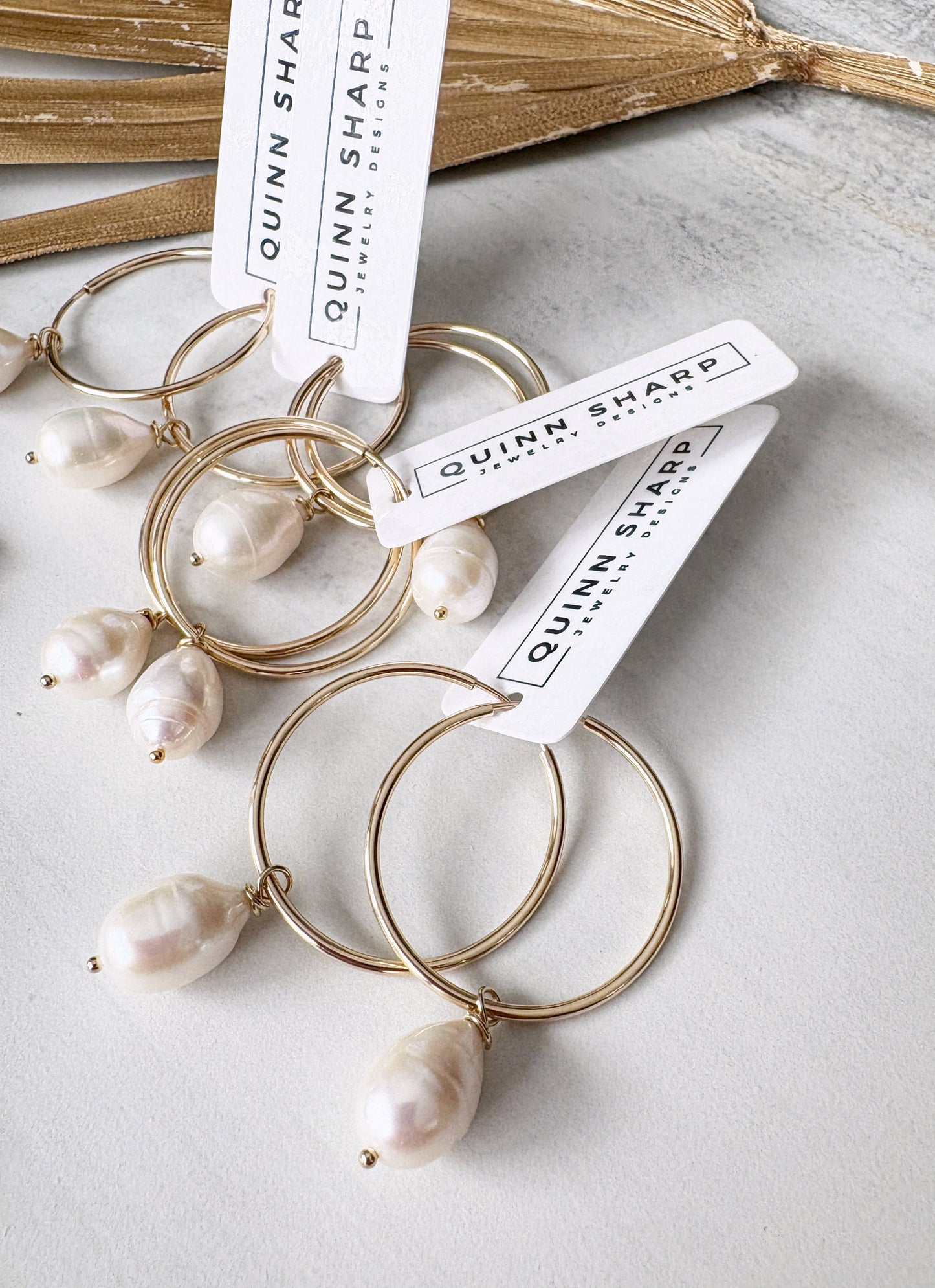 Gold Filled Medium Endless Hoops Freshwater Pearl Drop