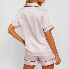 Satin Button Short Sleeves Top & Shorts Pajama Set