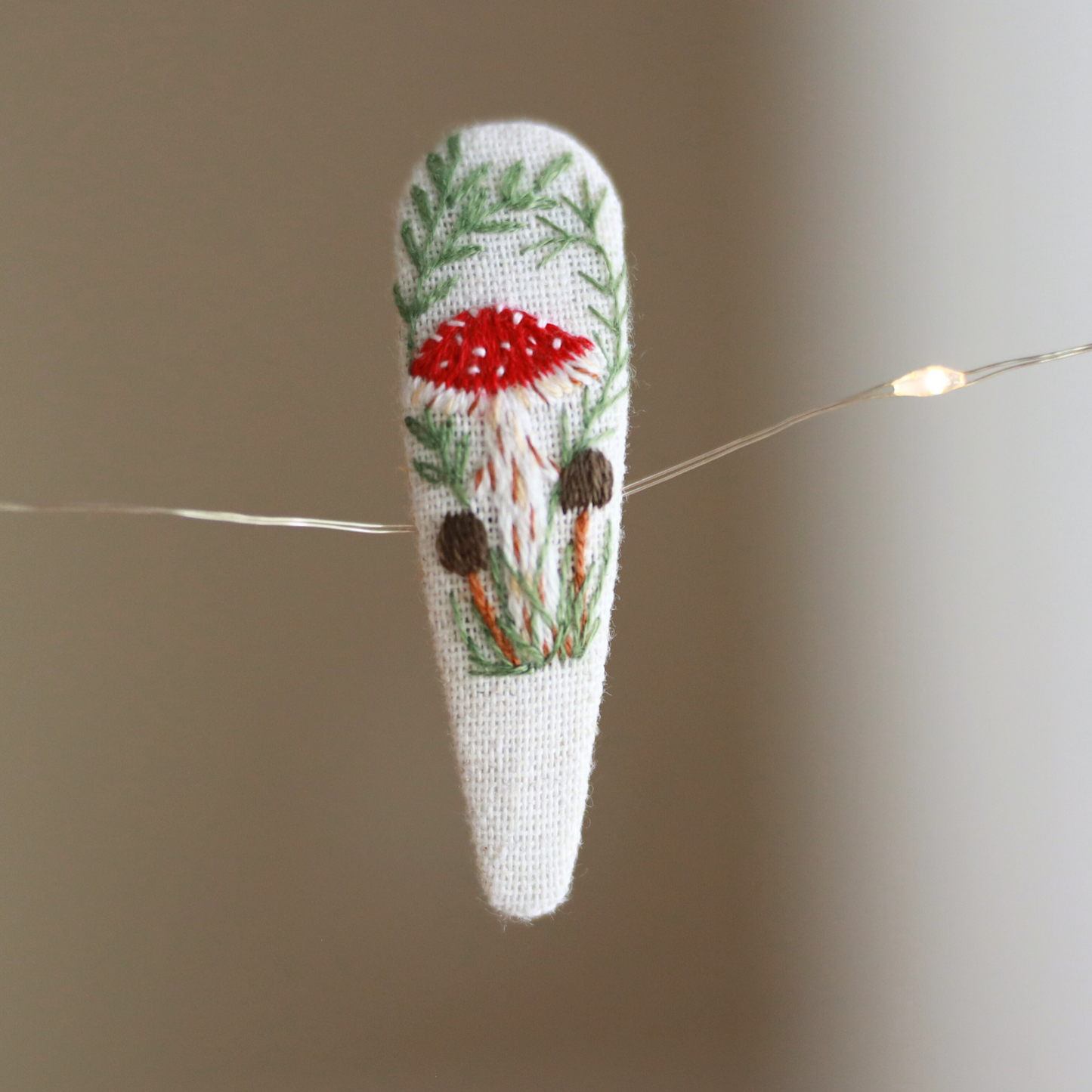 Forest Garden Mushroom Embroidered Hair Clips