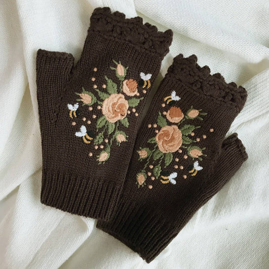 Bee & Blossom Fingerless Crocheted Gloves