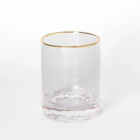 Clear Hammered Glassware w/ Gold Rim