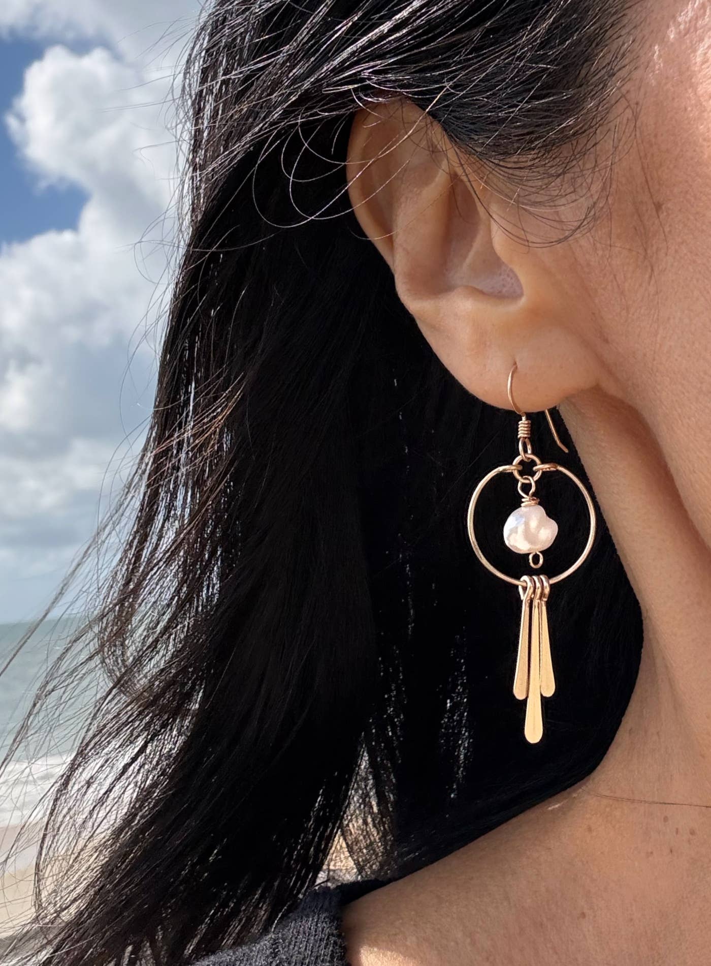 Small Hoop Freshwater Pearl Triple Fringe | 14kt Gold Filled
