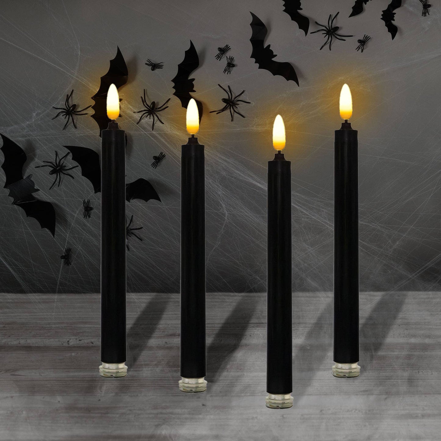 Black Wick Flame Taper Candles S/4