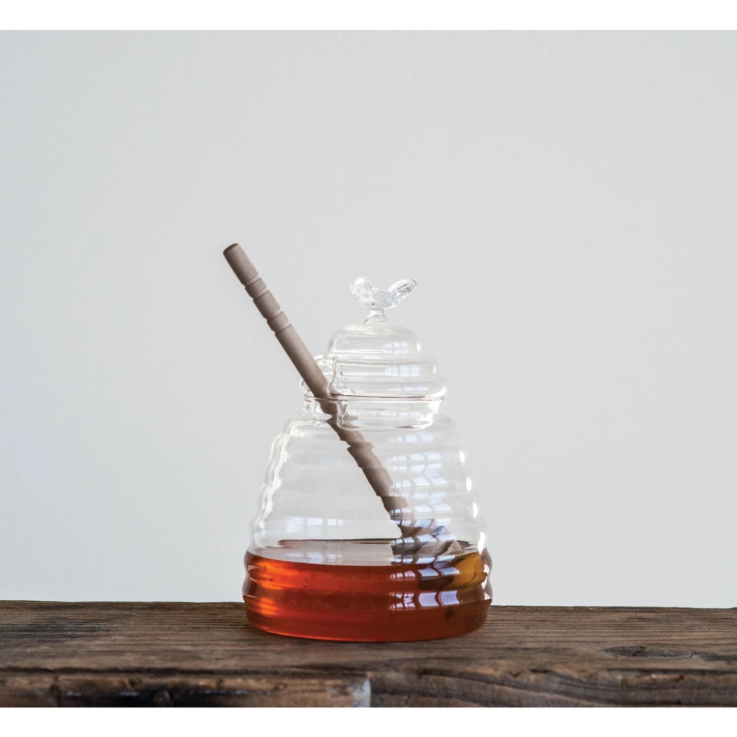 Clear Honey Bee Jar w/ Bamboo Dipper