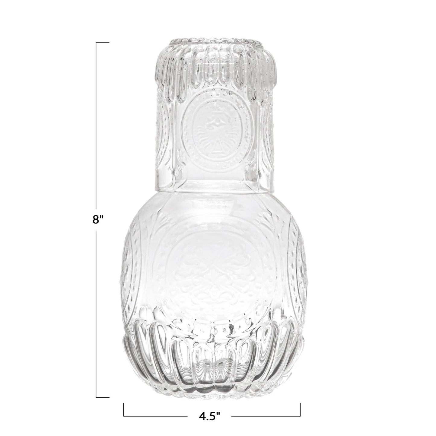 Embossed Glass Carafe w/ Drinking Glass