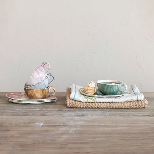 Marble Glaze Teacup w/ Saucer