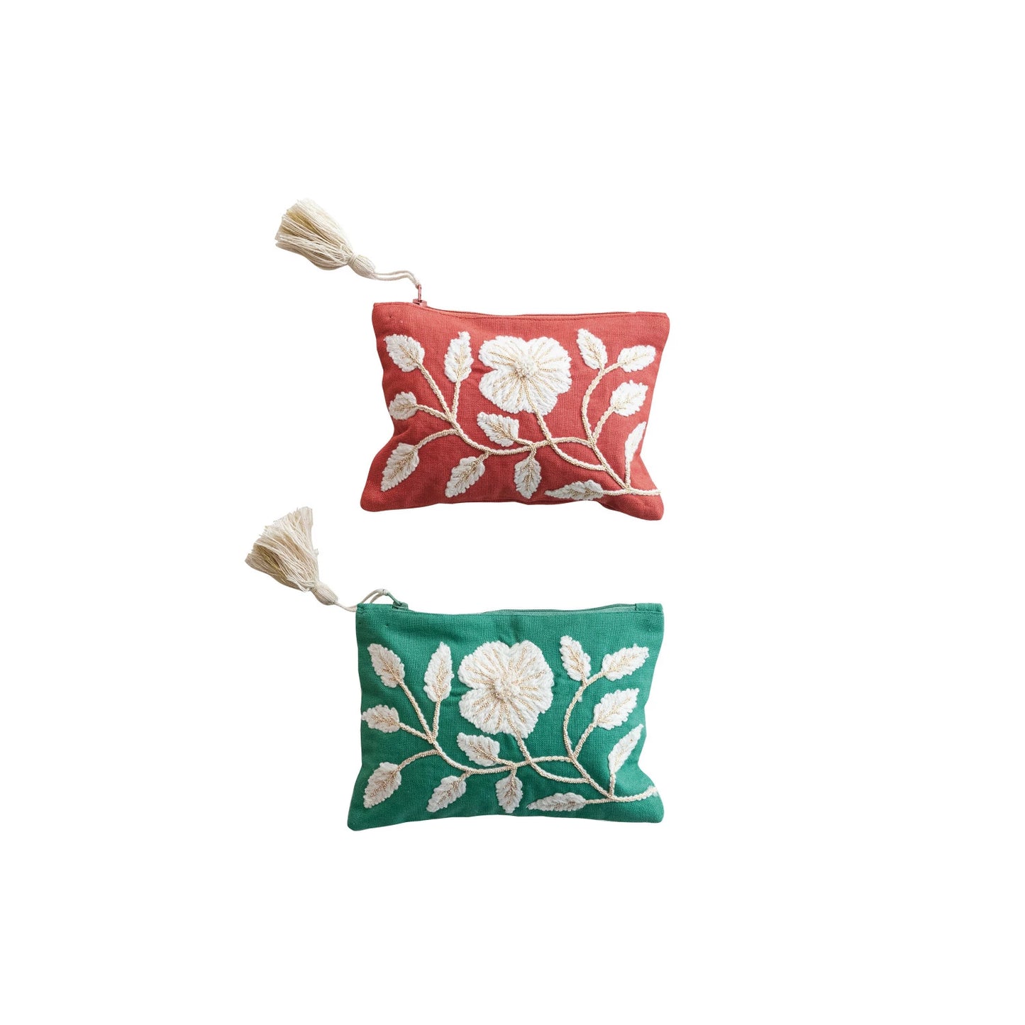 Cotton Pouch w/ Embroidered Flower