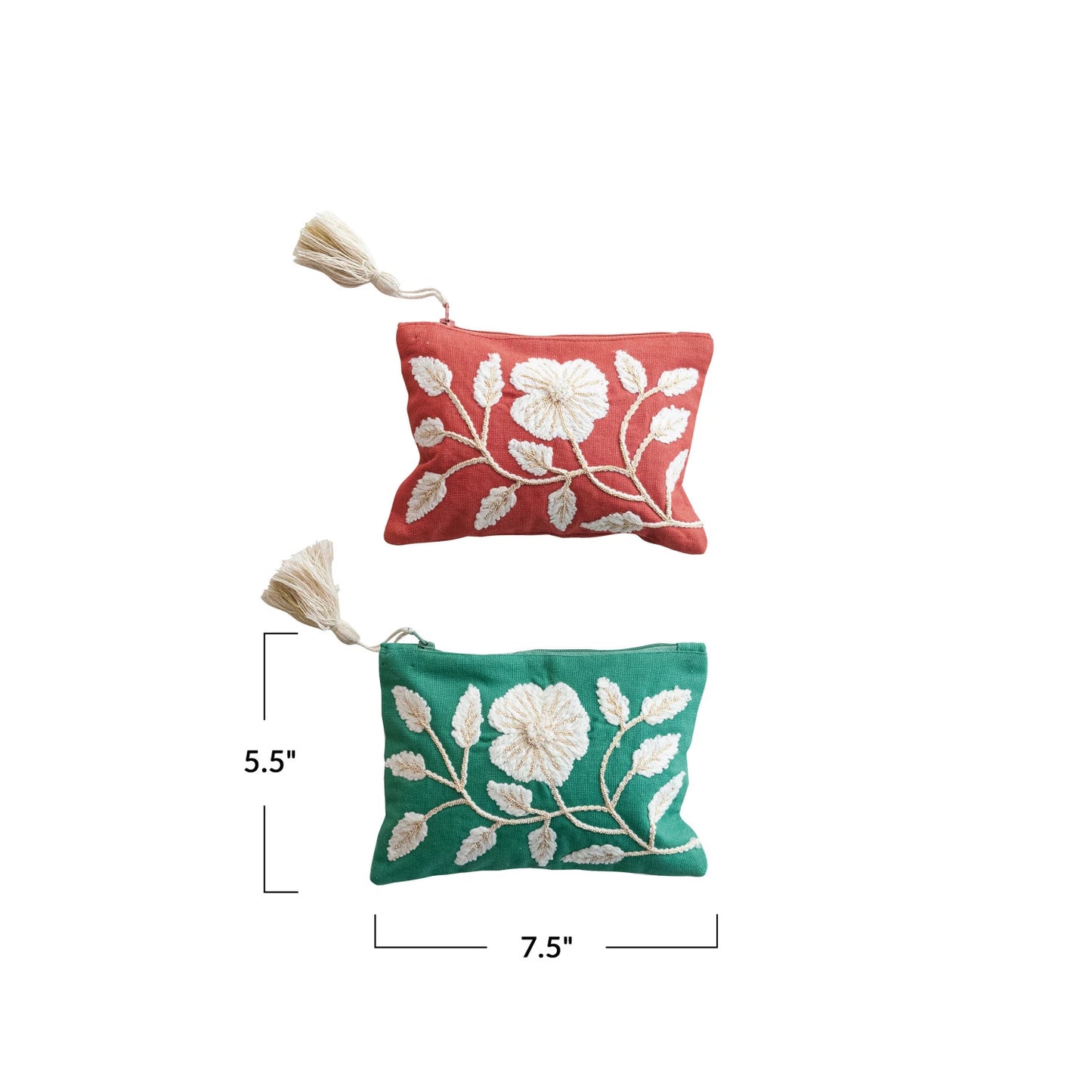 Cotton Pouch w/ Embroidered Flower