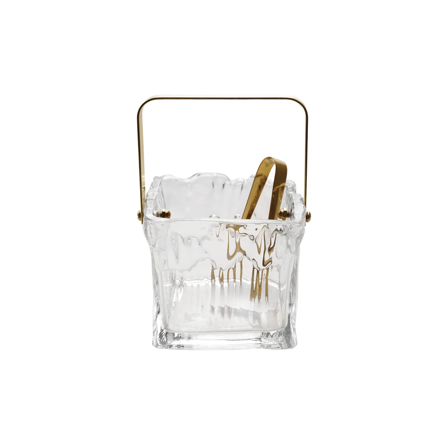 Textured Glass Ice Bucket w/ Tongs