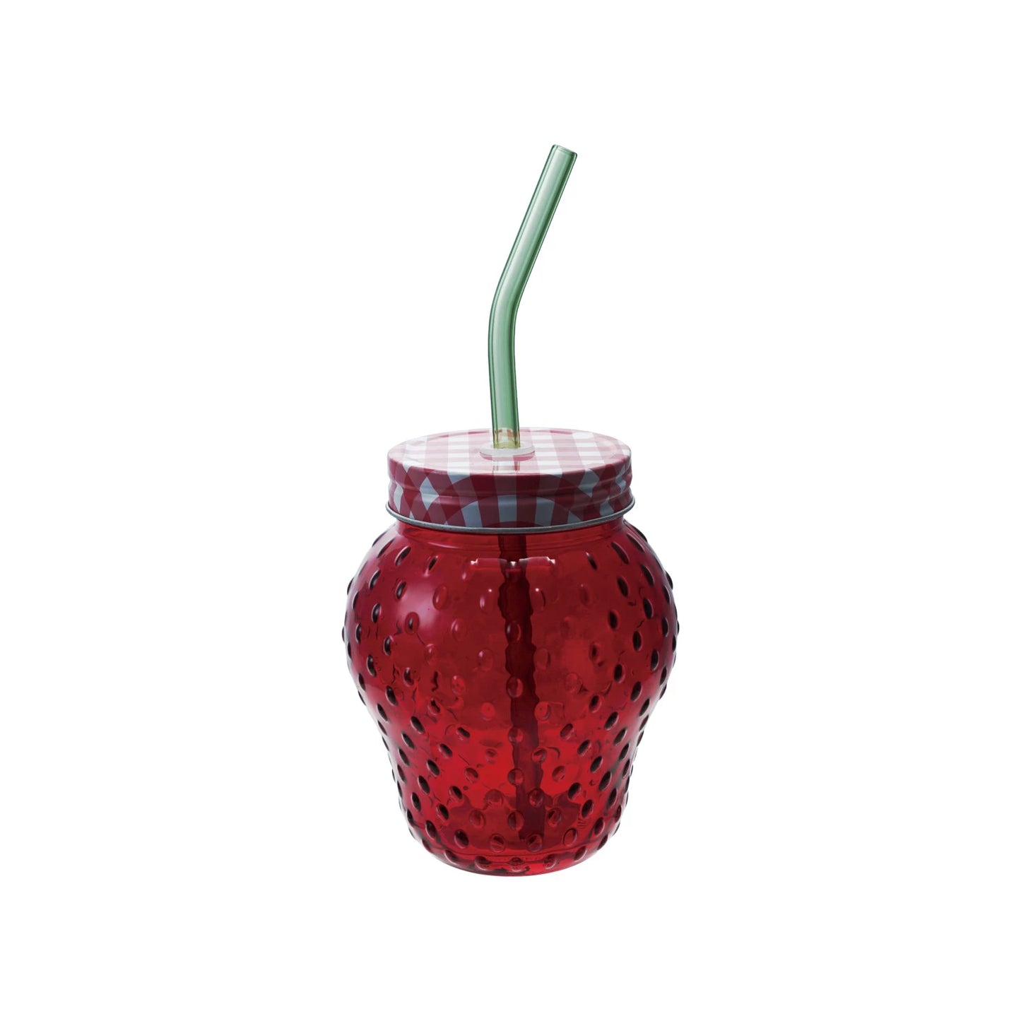 Strawberry Glass w/ Lid & Straw