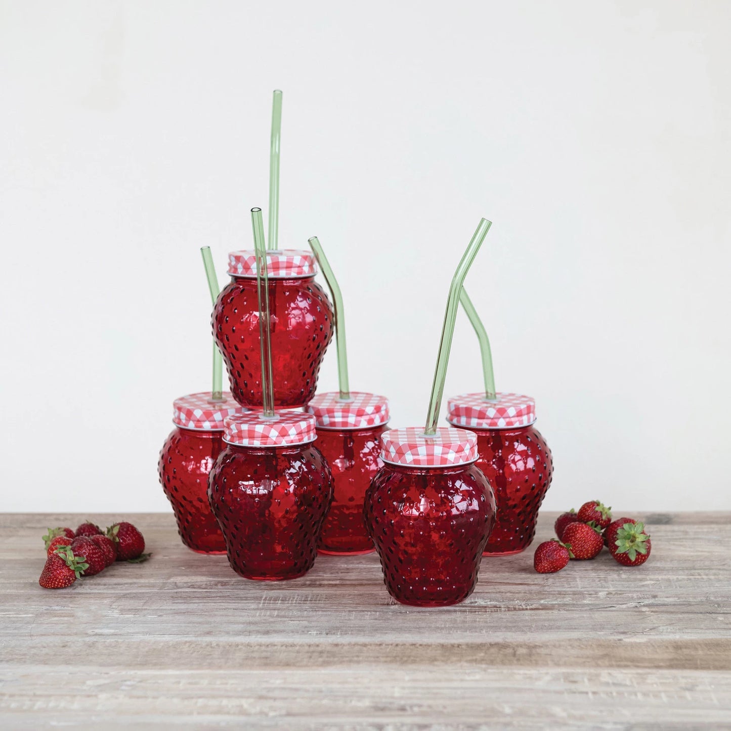 Strawberry Glass w/ Lid & Straw