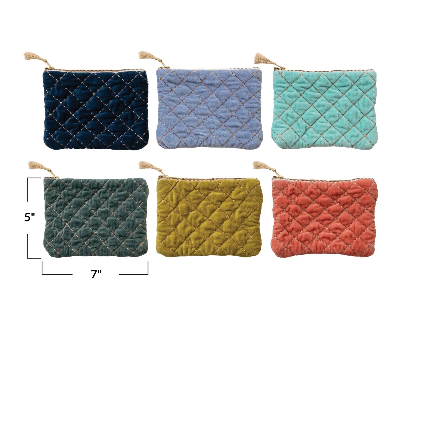 Quilted Cotton Velvet Zip Pouch w/ Metallic Thread