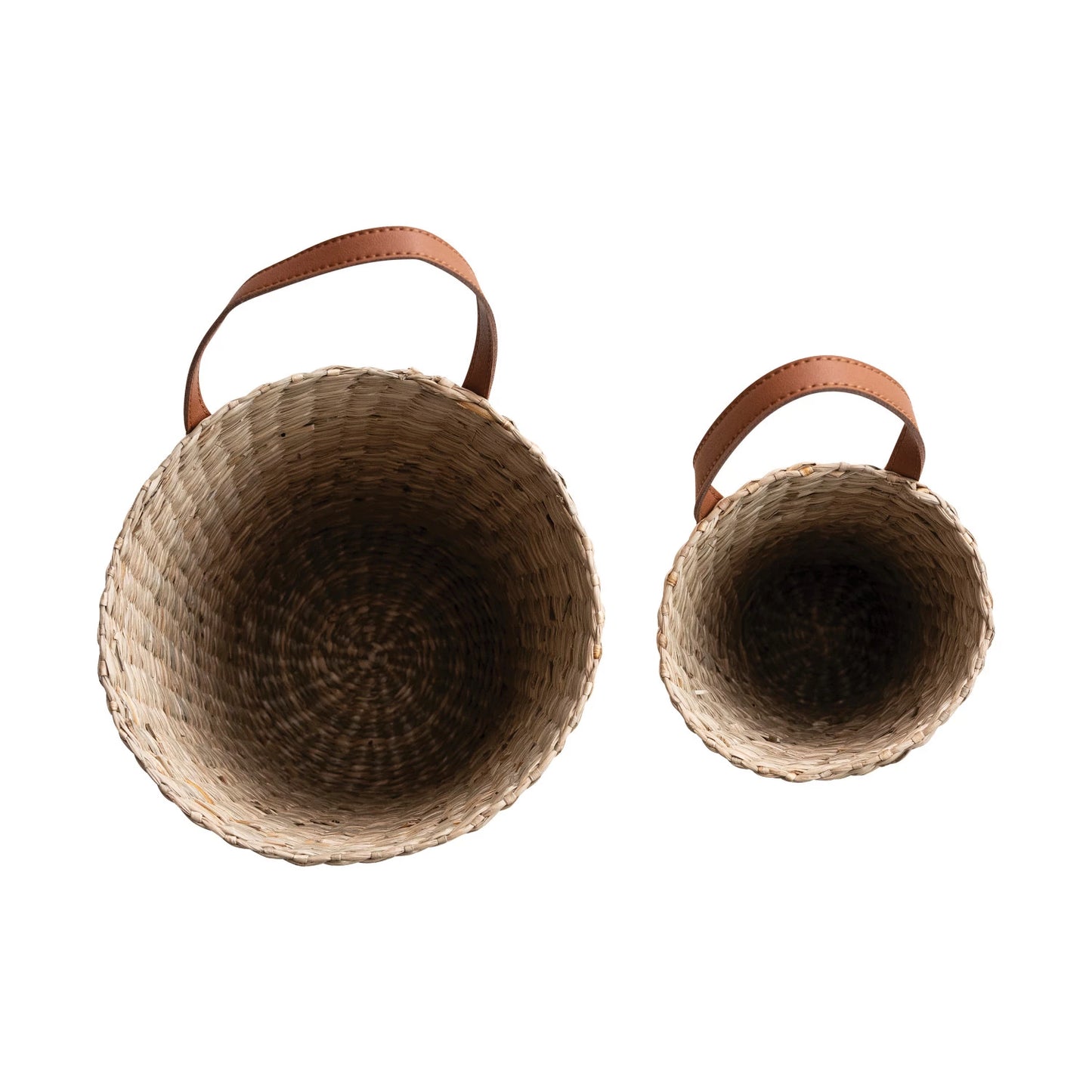 Hand-Woven Seagrass Baskets w/ Faux Leather Handle