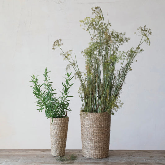 Hand-Woven Seagrass Baskets w/ Faux Leather Handle