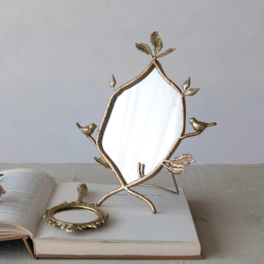 Embossed Metal Antique Hand Mirror