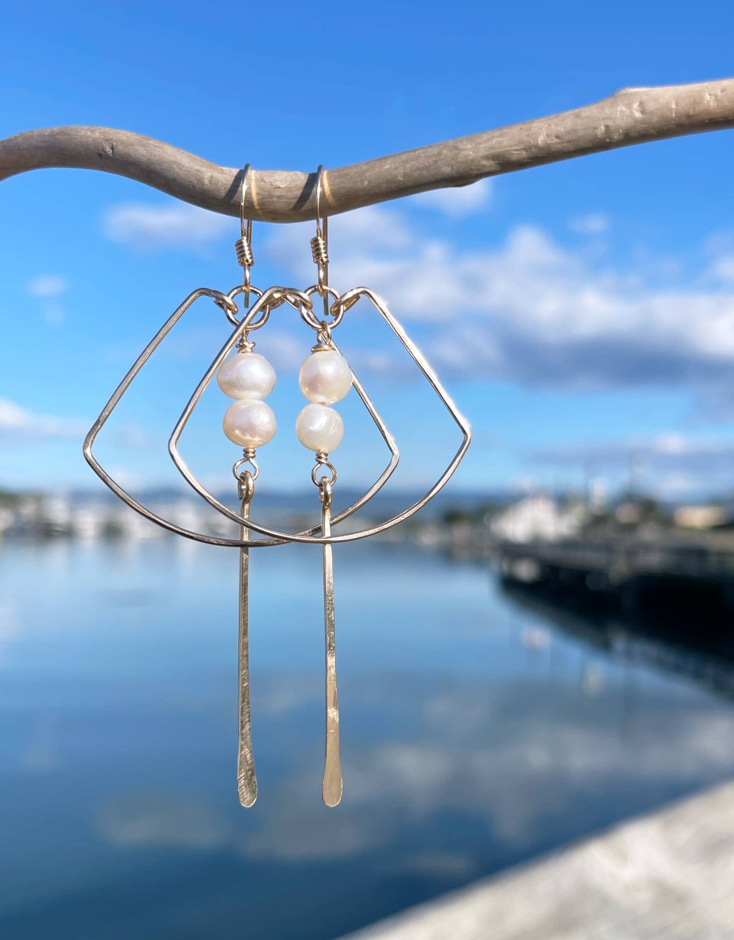 Double Pearl Nugget Fan Hoops | 14kt Gold Filled, Sterling