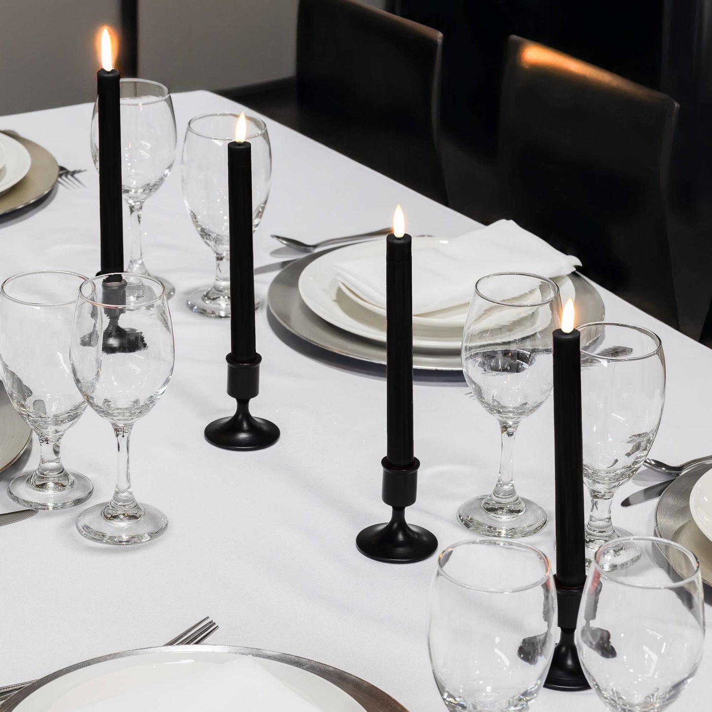 Black Wick Flame Taper Candles S/4