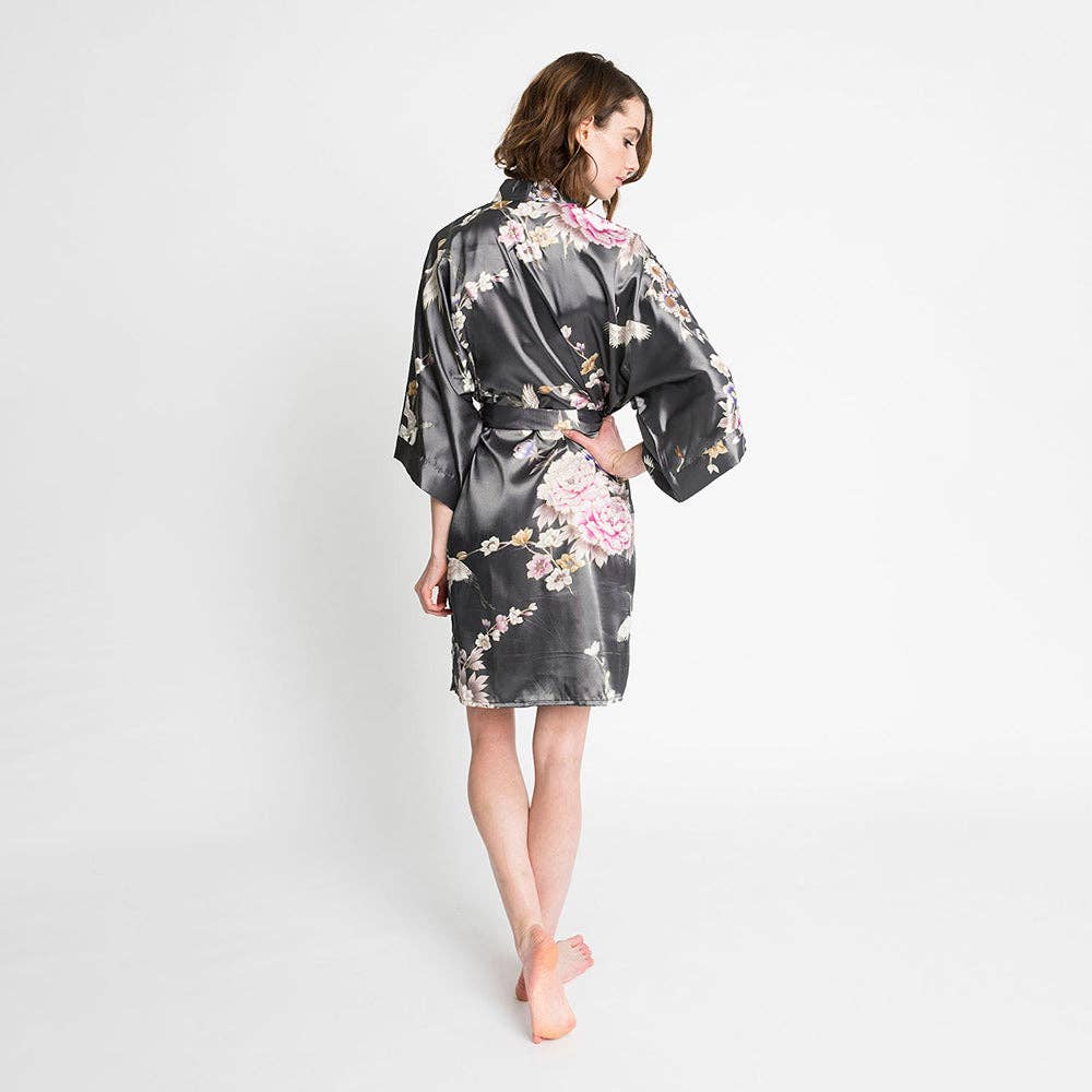 Chrysanthemum & Crane Short Kimono Robe