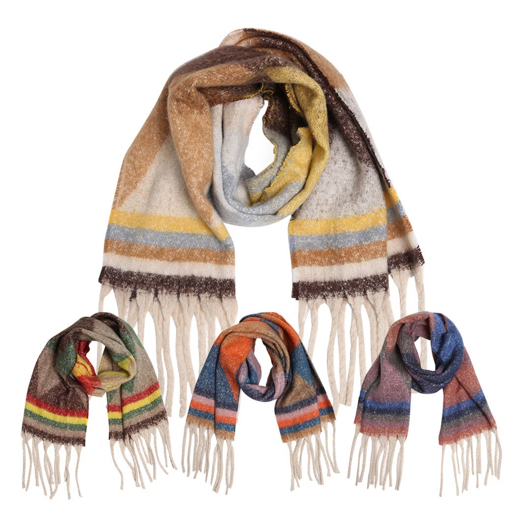 Multi-Color GEO Chunky Scarf Shawl w/ Fringe
