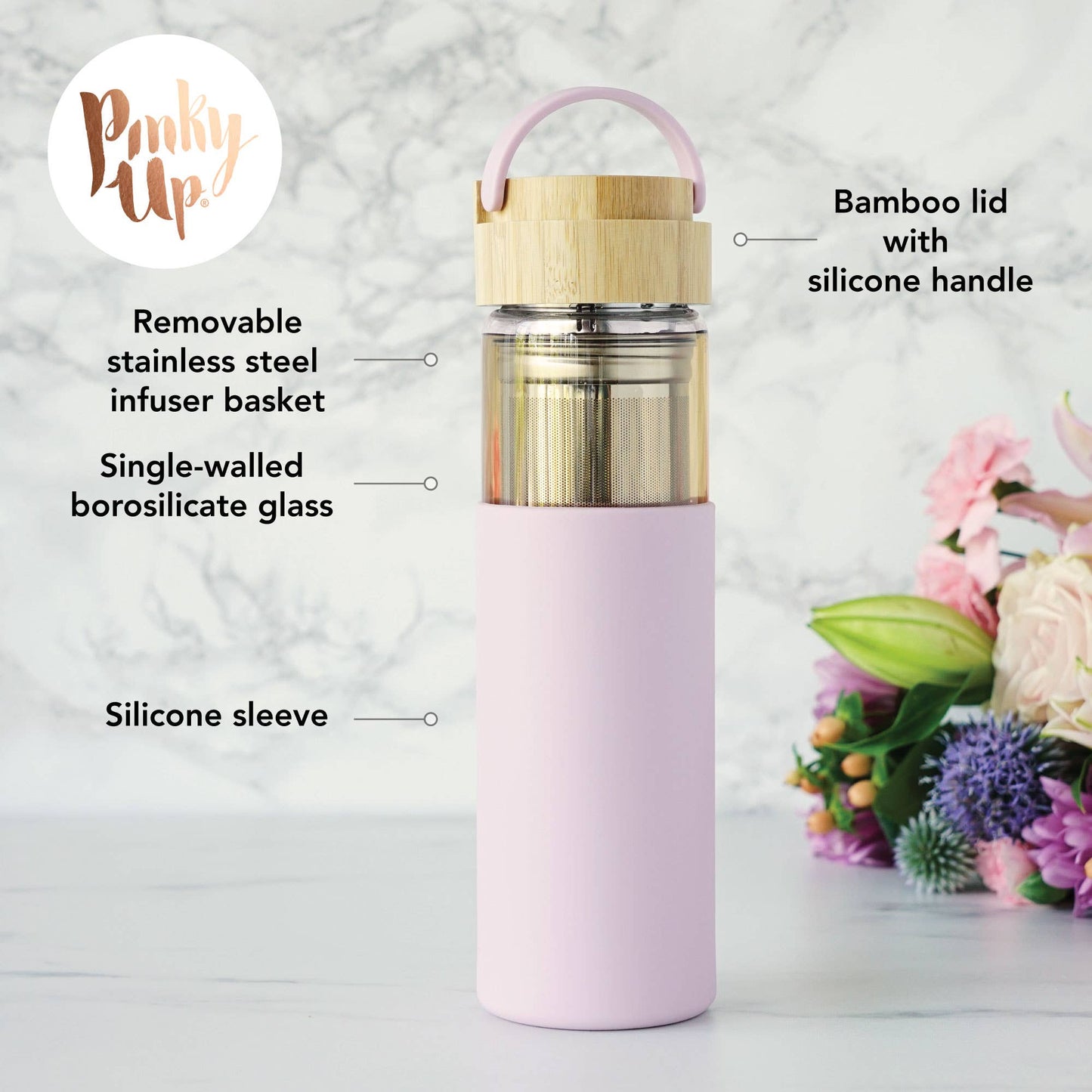 Glass Travel Mug w/Infuser & Silicone Sleeve