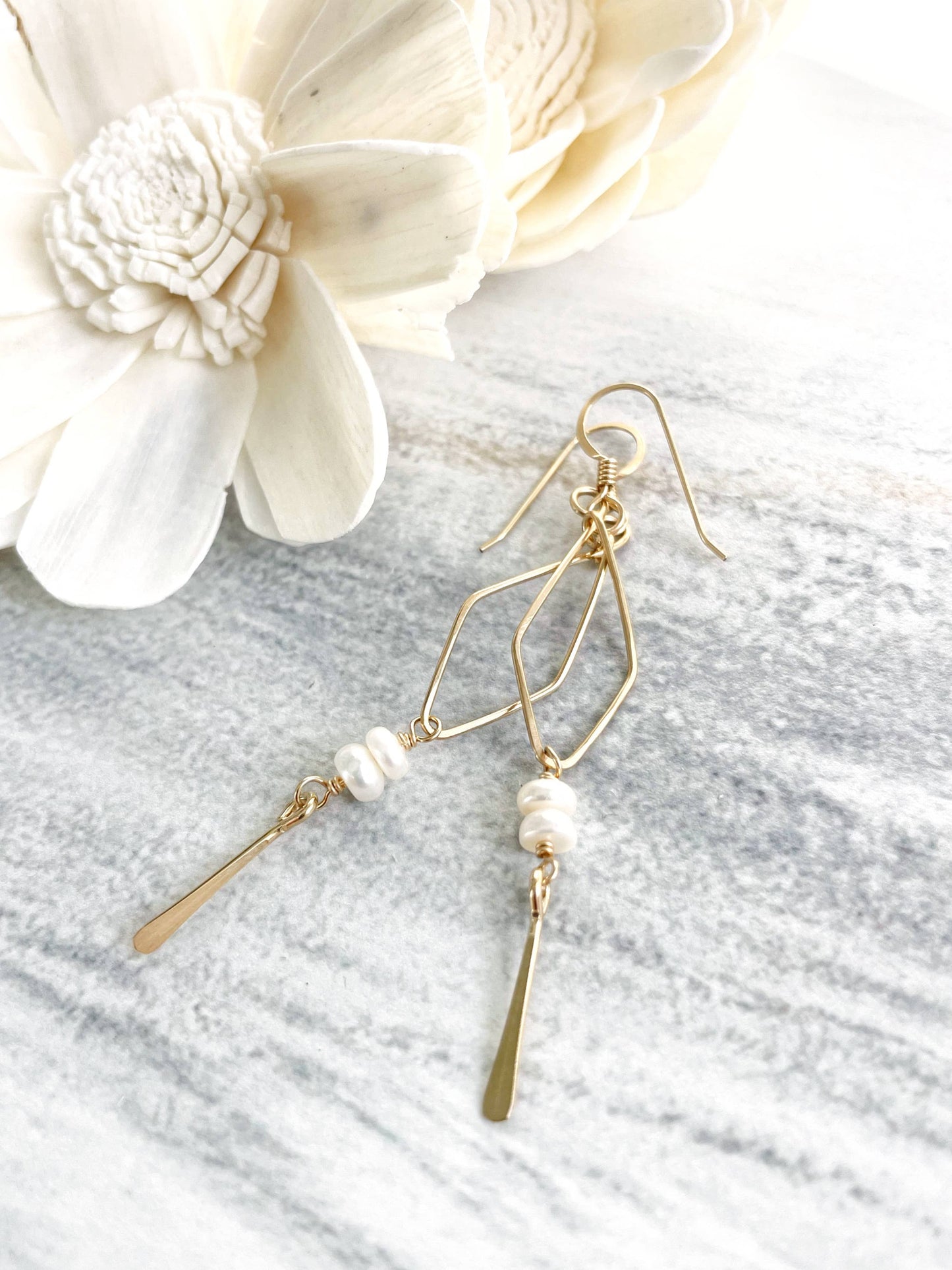 Small Diamond Hoop Pearl Fringe | 14kt Gold Filled