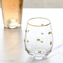 Gold Bow Stemless Wine Glass