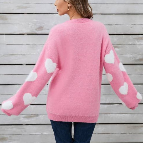 Fuzzy Knit Heart Sweater