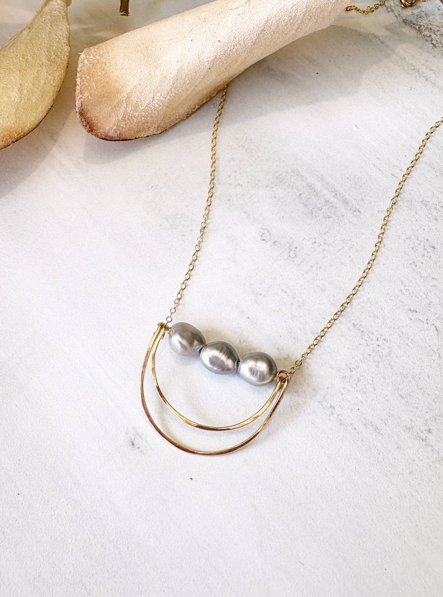 Triple Gray Freshwater Pearl Double Rainbow Necklace