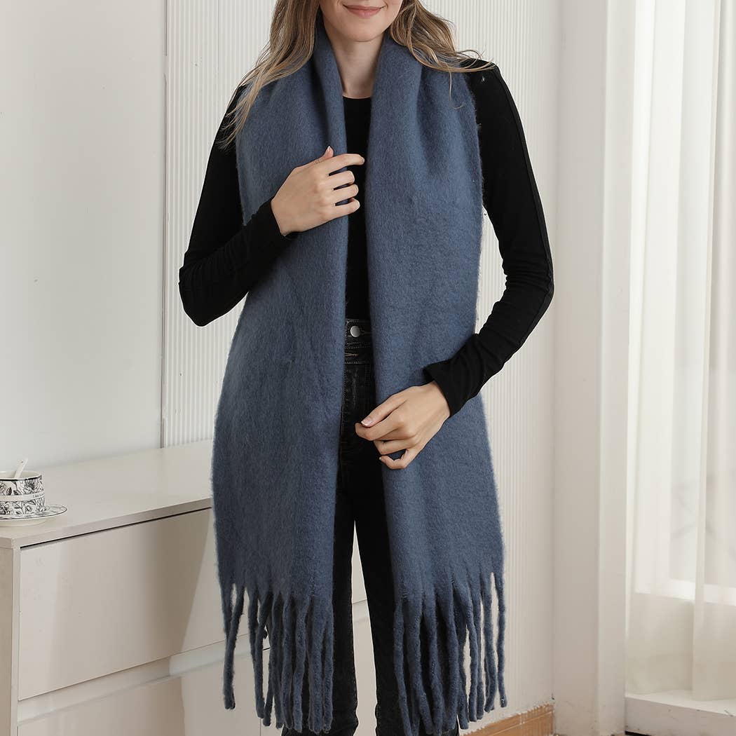 Solid Color Oblong Scarf Shawl w/ Fringe