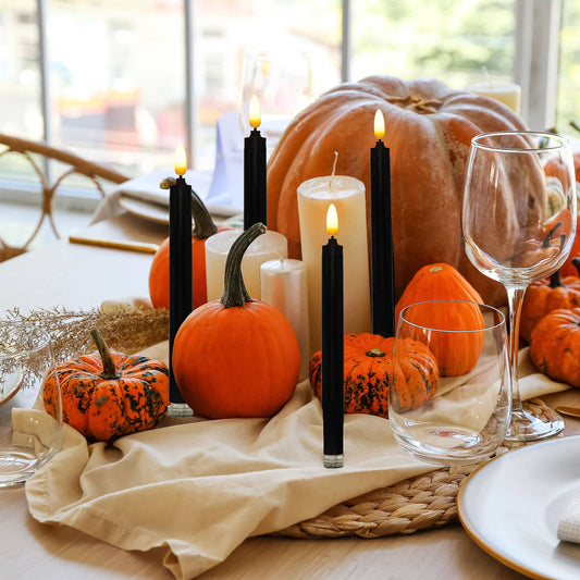 Black Wick Flame Taper Candles S/4