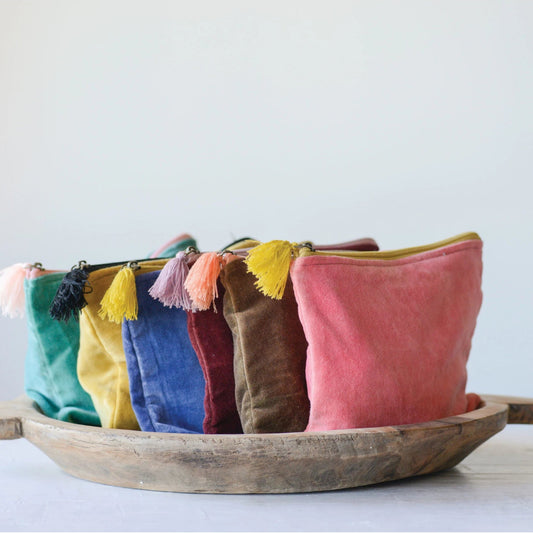 Velvet Zip Pouches w/ Tassel