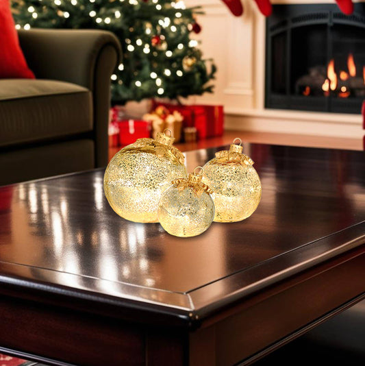 Gold Glass LED Tabletop Christmas Ornaments
